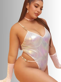 Wet Look Metallic Ombre Κορμάκι Plus Size