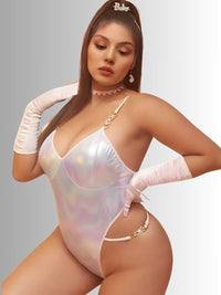Wet Look Metallic Ombre Κορμάκι Plus Size