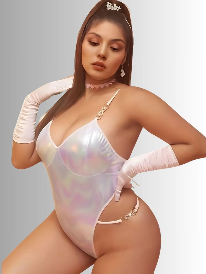 Wet Look Metallic Ombre Κορμάκι Plus Size