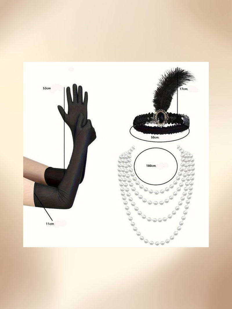 Set για Look 1920 με Πέρλες και Γάντια Σατέν μέχρι τον Αγκώνα