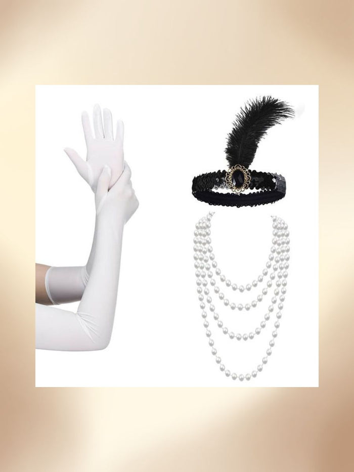 Set για Look 1920 με Πέρλες και Γάντια Σατέν μέχρι τον Αγκώνα
