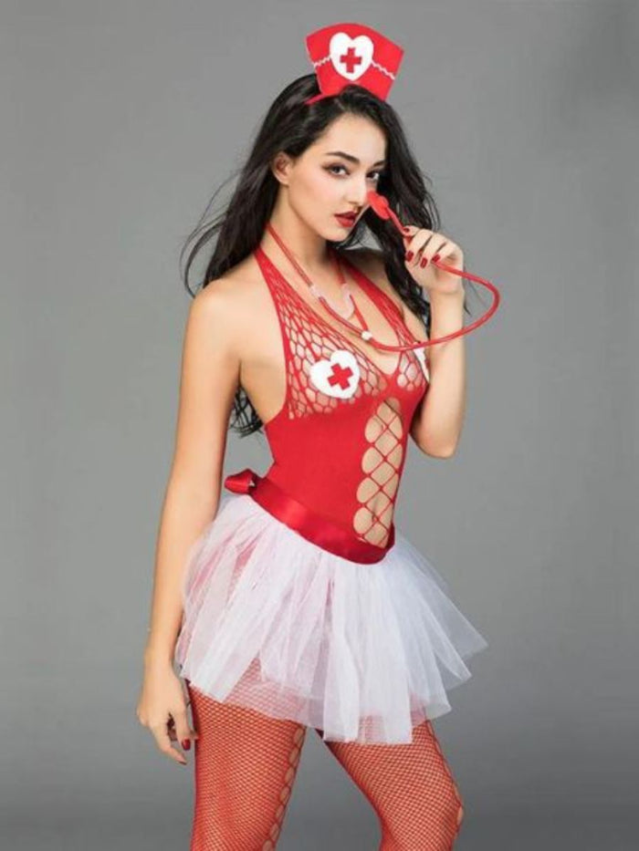 Κόκκινη Στολή Νοσοκόμας με Bodystocking