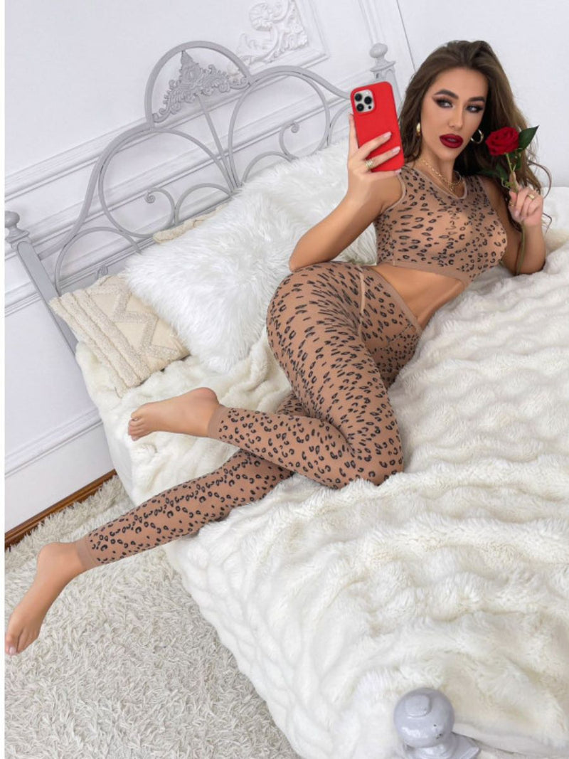 Σέξι και Ελαστικό Σετ Τοπ & Κολάν σε Nude Animal Print 🐾✨