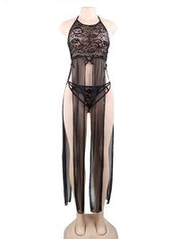 Μαύρο δαντελένιο νυχτικό με ανοίγματα plus size – Juicy String