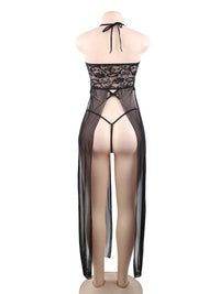 Μαύρο δαντελένιο νυχτικό με ανοίγματα plus size – Juicy String