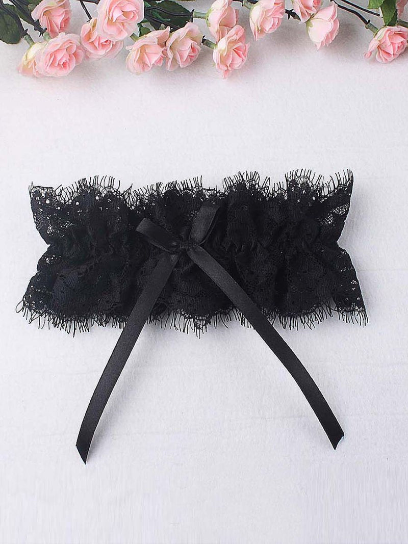 Μαύρες Σέξι Καλτσοδέτες με Δαντέλα Eyelash και Φιόγκο
