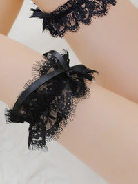 Μαύρες Σέξι Καλτσοδέτες με Δαντέλα Eyelash και Φιόγκο