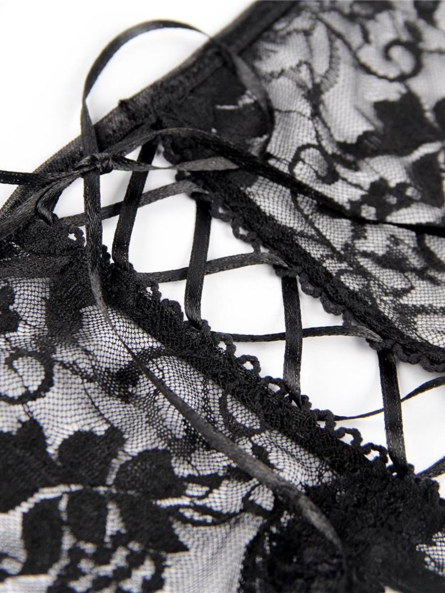 Μαύρο Σέξι Δαντελωτό Brazil Slip Crotchless 🌹