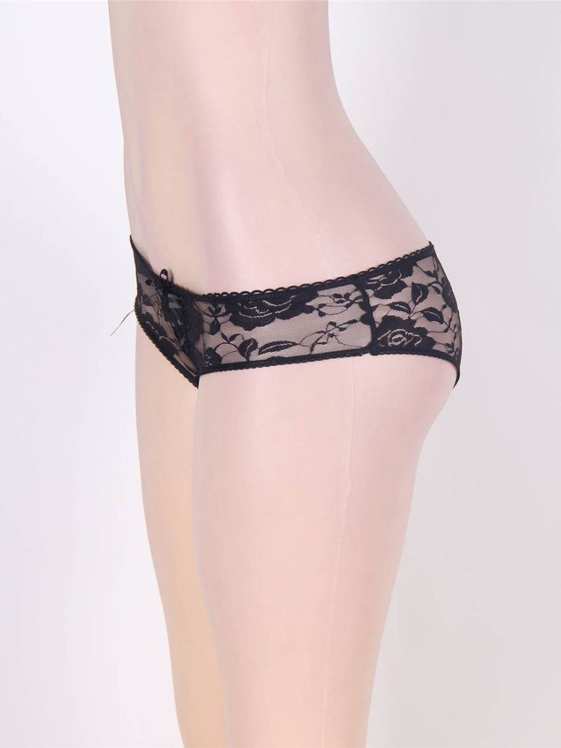 Μαύρο Δαντελωτό Σλιπ με Ανοιχτό Καβάλο XS–5XL - Juicy String