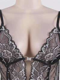 Μαύρος Διάφανος Κορσές Plus Size με Λουλουδάτο Σχέδιο