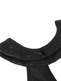 Μαύρο Σέξι Δερμάτινο Φόρεμα Halter Plus Size με Δαντέλα και Ζαρτιέρες