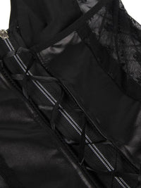 Μαύρο Σέξι Δερμάτινο Φόρεμα Halter Plus Size με Δαντέλα και Ζαρτιέρες