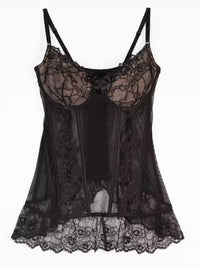 Δαντελένιος Κορσές-Babydoll Plus Size με Ασορτί String