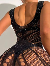 Μαύρο Σέξι Φόρεμα Bodystocking με Στρας
