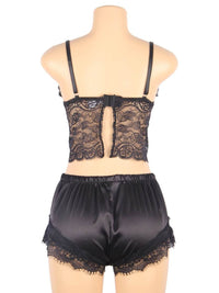 Άνετο Μαύρο Σετ Babydoll από Μετάξι και Δαντέλα