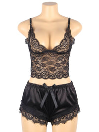 Άνετο Μαύρο Σετ Babydoll από Μετάξι και Δαντέλα