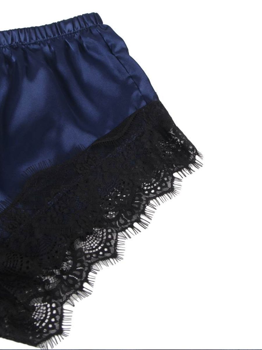 Άνετο Μαύρο-Μπλε Σετ Babydoll από Μετάξι και Δαντέλα
