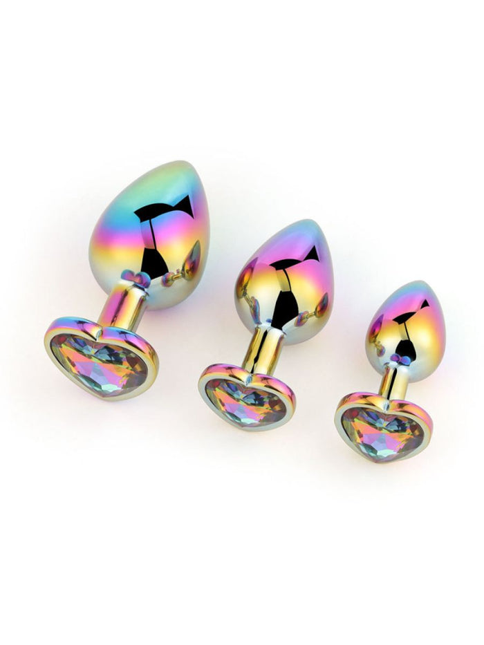 Cute Rainbow Butt Plug με Κόσμημα Καρδιάς S-M-L – Juicy String