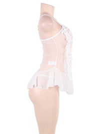 Λευκό babydoll με δαντέλα και πουά σχέδιο – Juicy String