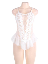 Λευκό Σέξι Πουά Babydoll με Δαντέλα