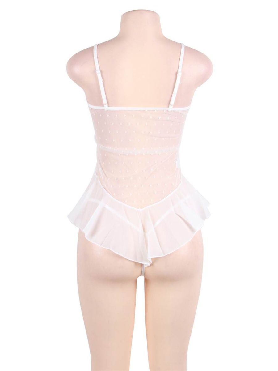 Λευκό Σέξι Πουά Babydoll με Δαντέλα