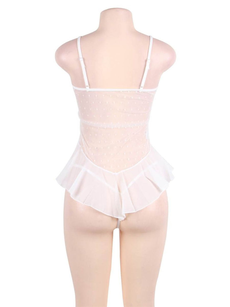 Λευκό Σέξι Πουά Babydoll με Δαντέλα