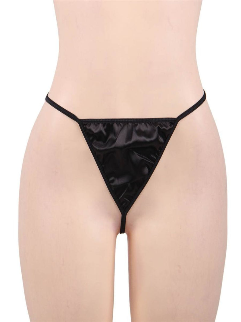 Μαύρη σατέν ρόμπα με eyelash δαντέλα και string plus size - Juicy String