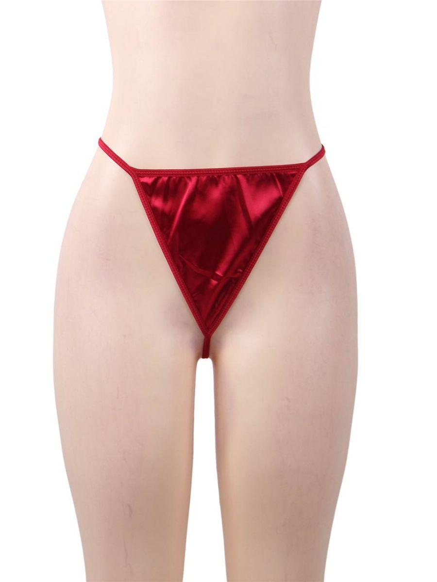 Κόκκινη μεταξωτή ρόμπα με δαντέλα και string plus size - Juicy String