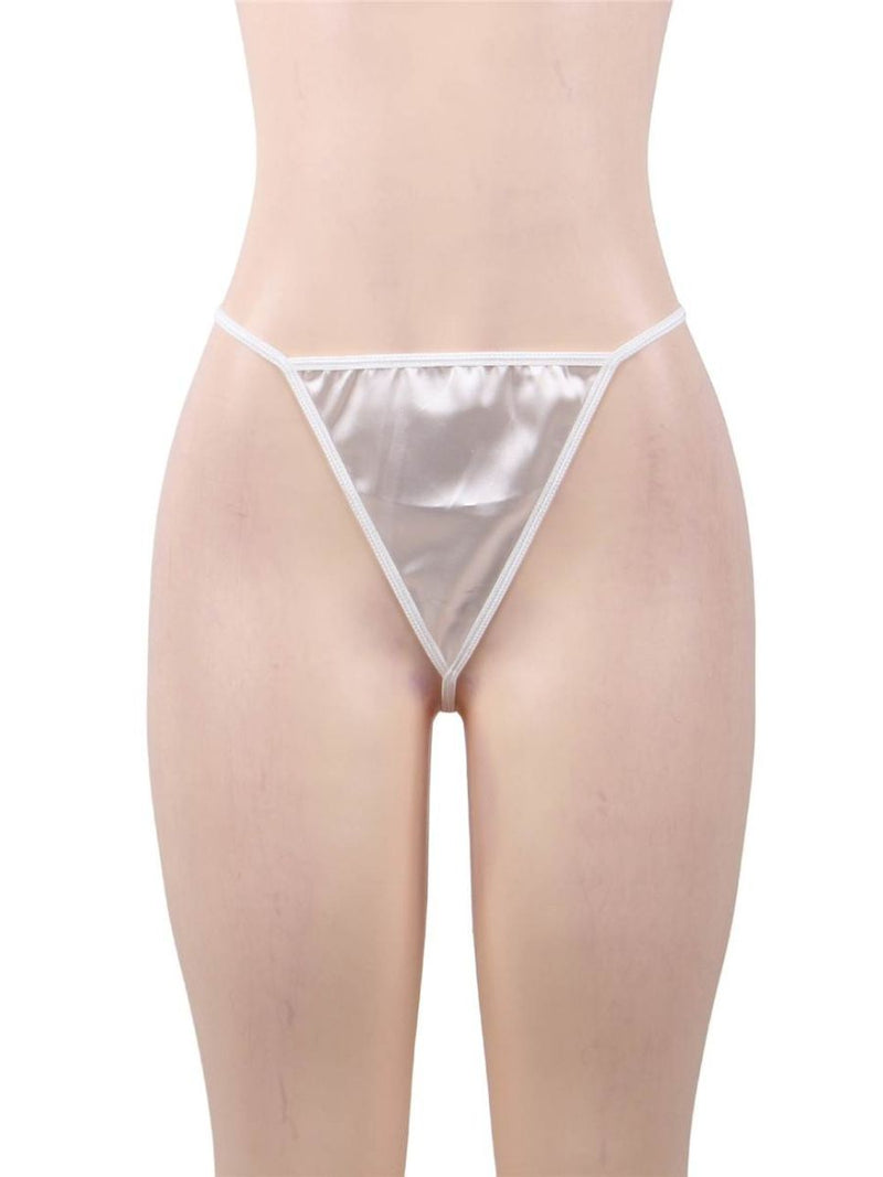 Μεταξωτή Λευκή Ρόμπα Plus Size με Δαντέλα και String | Juicy String