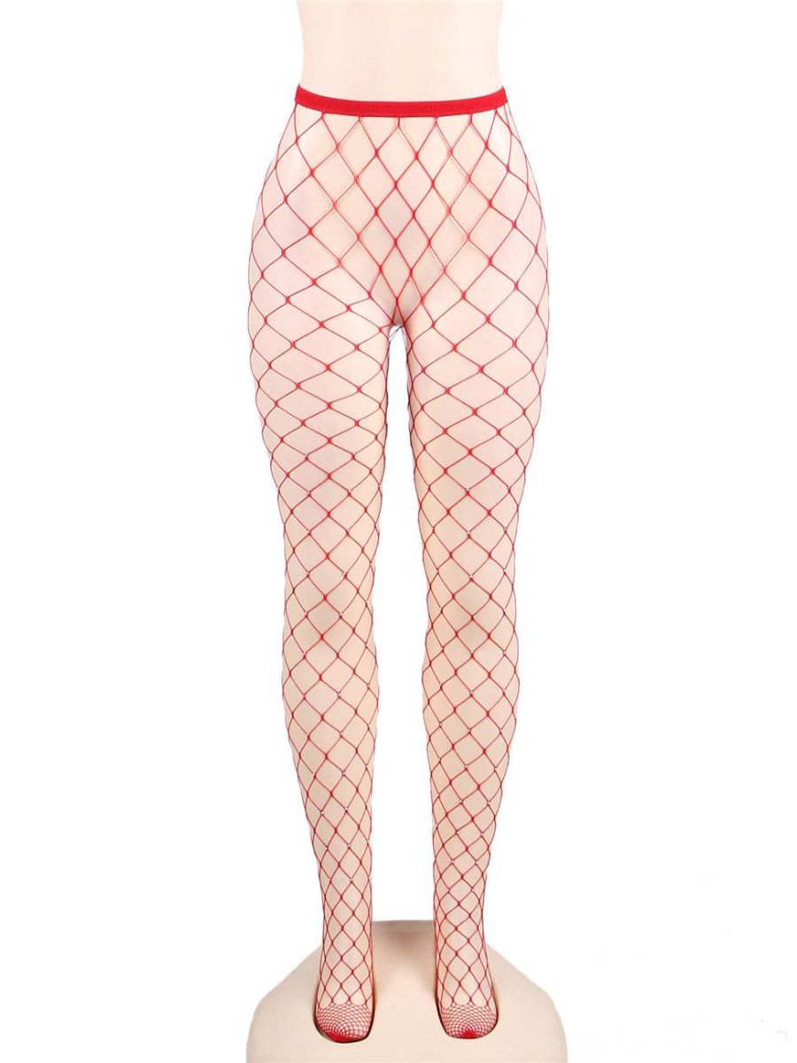 Κόκκινο fishnet καλσόν με strass – Juicy String