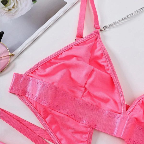 Μαύρο - Φούξια κορμάκι με φερμουάρ, halter design και μεταλλικές αλυσίδες – Juicy String