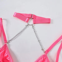 Μαύρο - Φούξια κορμάκι με φερμουάρ, halter design και μεταλλικές αλυσίδες – Juicy String