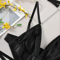Μαύρο - Φούξια κορμάκι με φερμουάρ, halter design και μεταλλικές αλυσίδες – Juicy String