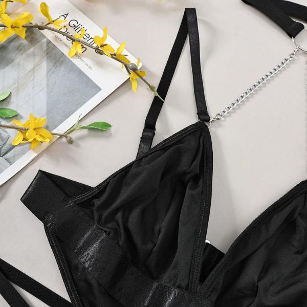 Μαύρο - Φούξια κορμάκι με φερμουάρ, halter design και μεταλλικές αλυσίδες – Juicy String