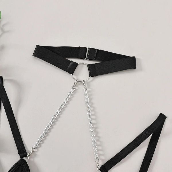 Μαύρο - Φούξια κορμάκι με φερμουάρ, halter design και μεταλλικές αλυσίδες – Juicy String