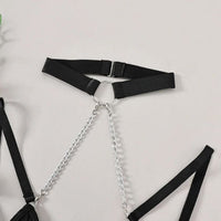 Μαύρο - Φούξια κορμάκι με φερμουάρ, halter design και μεταλλικές αλυσίδες – Juicy String