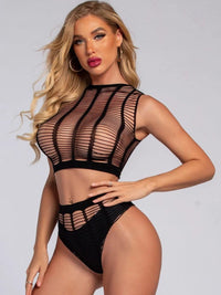 Halter-Neck Μαύρο Set Διχτυωτό