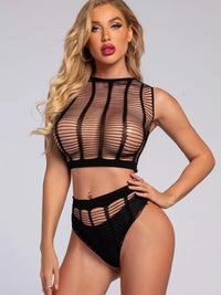 Halter-Neck Μαύρο Set Διχτυωτό