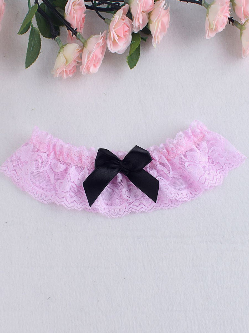 Ροζ Δαντελωτές Καλτσοδέτες με Μαύρο Φιόγκο 🎀