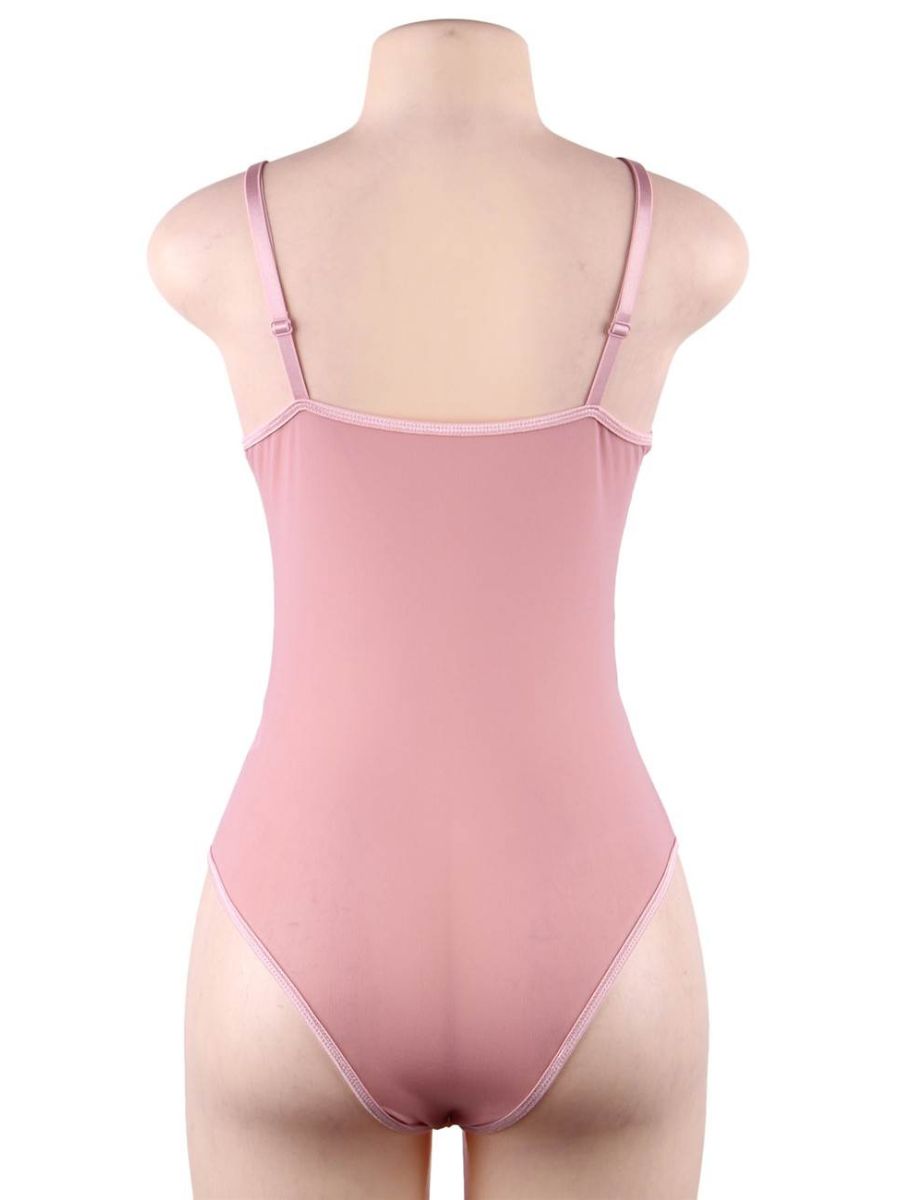 Ροζ Κορμάκι Plus Size από Διαφάνεια και Δαντέλα
