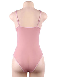 Ροζ Κορμάκι Plus Size από Διαφάνεια και Δαντέλα