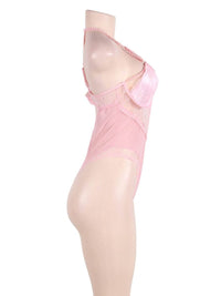 Ροζ Δαντελωτό Κορμάκι Plus Size με Διαφάνειες - Juicy String