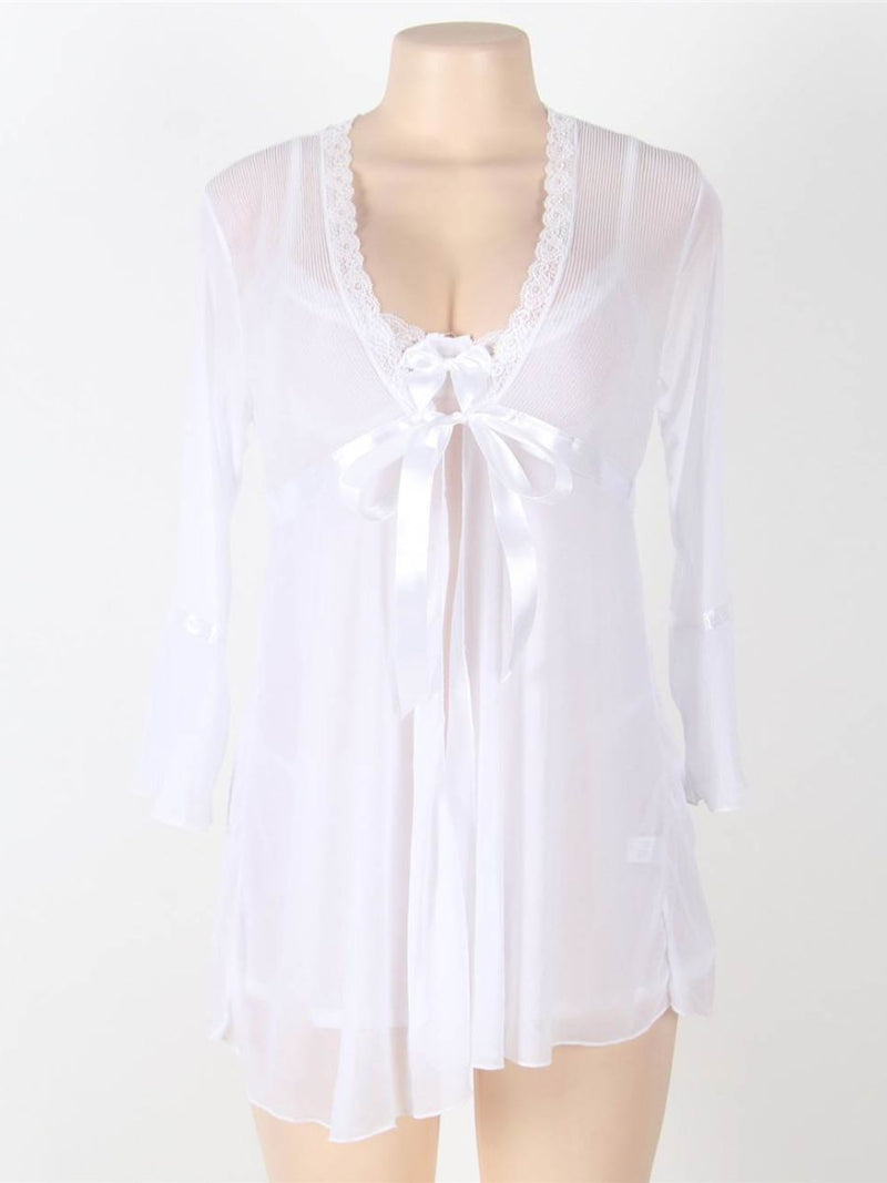 Λευκό Σετ Babydoll Με Ρόμπα Από Διαφάνεια