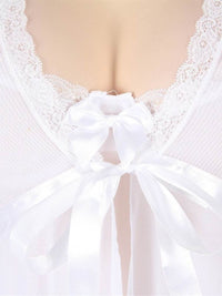 Λευκό Σετ Babydoll Με Ρόμπα Από Διαφάνεια