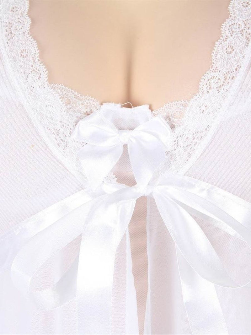 Λευκό Σετ Babydoll Με Ρόμπα Από Διαφάνεια