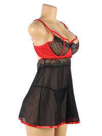 Plus Size Babydoll με Μπανέλα σε Μαύρο και Κόκκινο