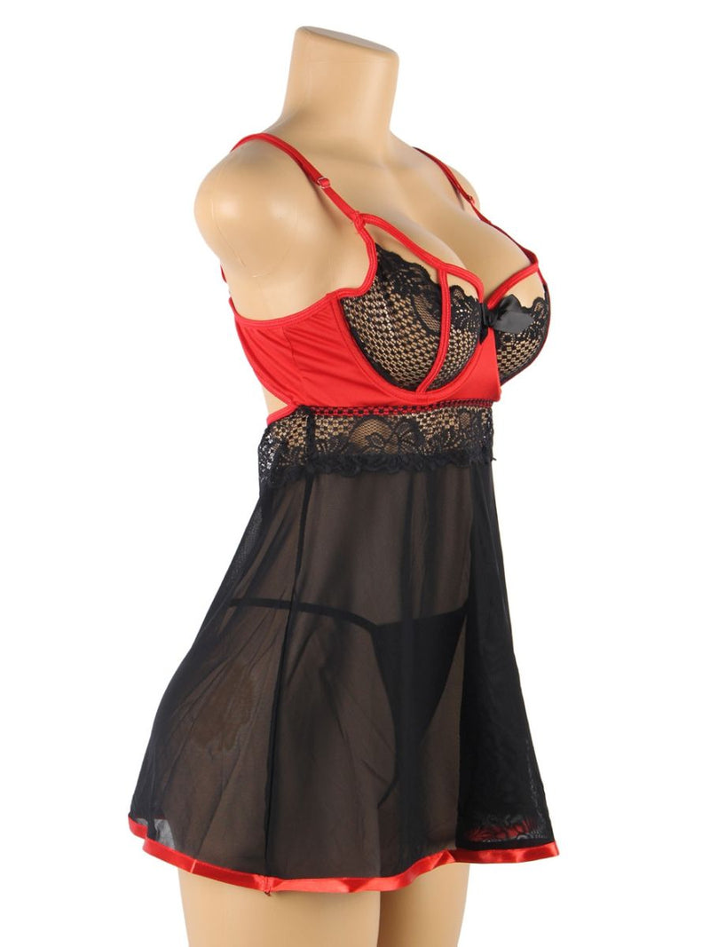 Plus Size Babydoll με Μπανέλα σε Μαύρο και Κόκκινο