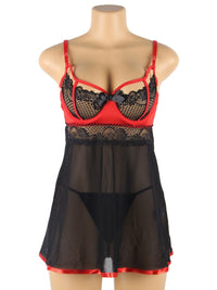 Plus Size Babydoll με Μπανέλα σε Μαύρο και Κόκκινο