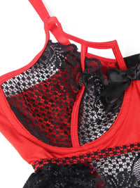 Plus Size Babydoll με Μπανέλα σε Μαύρο και Κόκκινο