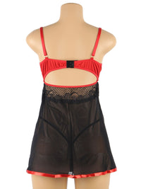 Plus Size Babydoll με Μπανέλα σε Μαύρο και Κόκκινο